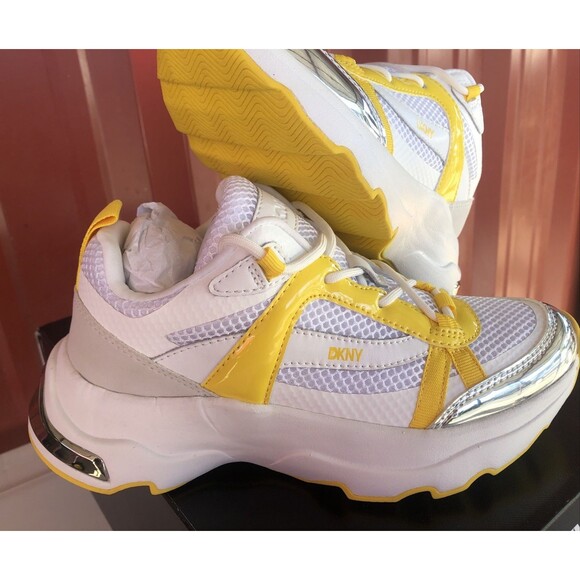 DKNY Juna Slip On Sneak Athletic Sneaker Sz 5.5 Yellow, White, & Metallic NEW!! - Picture 2 of 7